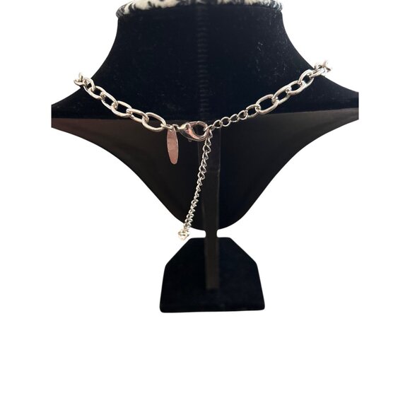 Silver-Tone Circle Link Statement Necklace By NY Adjustable Chain Lobster Clasp - Picture 2 of 5